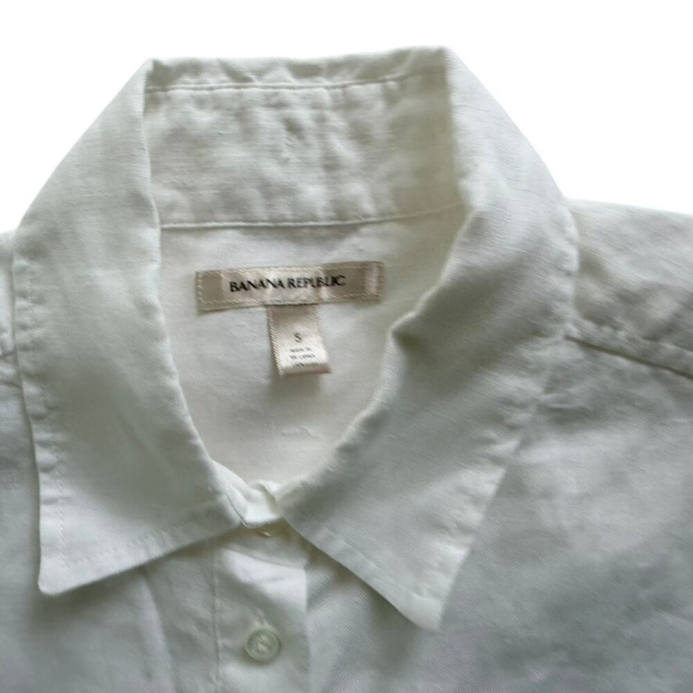 Banana Republic Linen Cap Sleeve Top White Size Small Summer Beach Crisp Cotton - Picture 2 of 6